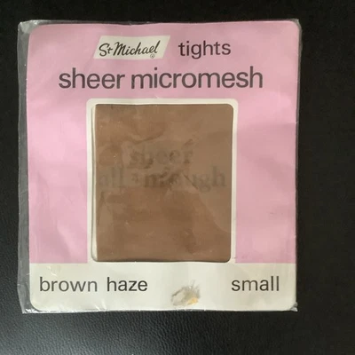 Vintage M&S Pantyhose Tights Sheer Through Micromesh Brown Haze Small - Image 1 of 4