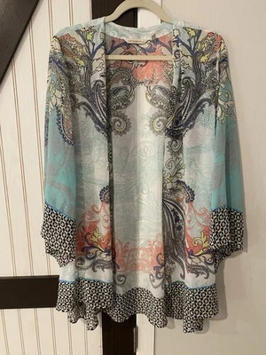 Cárdigan boho Soft Surroundings musa kimono cachemir transparente lentejuelas talla grande claro Foto 1 de 4