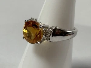 Sterling Silver Designer BBJ Citrine & CZ Cocktail Ring Size 7.75 - Picture 1 of 14