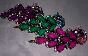 Peacock Antique Gold Tone Clamp w/ Rhinestones Hair Accessory Fast Ship from USA - Picture 1 of 4