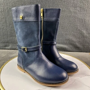 Janie & Jack Botas de Montar de Gamuza de Cuero Azul Marino para Niños Talla 13 Cremallera Ecuestre Dorada - Imagen 1 de 11