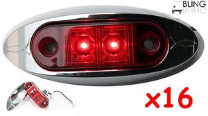 16 Pack LED Red Clearance Side Marker Light w Bezel Surface Mount Oval Oblong - Foto 1 di 6