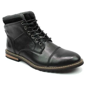  Black Boot Ankle Cap Toe Derby Modern Lace Up Round Toe By AZAR MAN - Picture 1 of 6