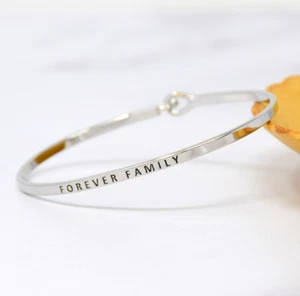 Forever Family | Inspired Message Engraved Simple Bangle | Silver - Picture 1 of 8