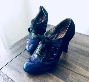 37/6.5 Poetic License Shoes Womens Boots Military Lace Oxford Heel Ankle Leather - Picture 1 of 9
