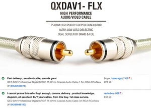 QED DAV Professional Digital SPDIF 75 Ohms Coaxial Audio Cable 0.75m RCA-RCA - Picture 1 of 9