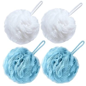 4 PCS Large 80g Bath Loofah Mesh Shower Pouf Body Scrubber White & Turquoise - Picture 1 of 7