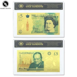 Banconota British Elisabetta II 5£ Gold Foil con certificato COA custodia carta regalo - Foto 1 di 5