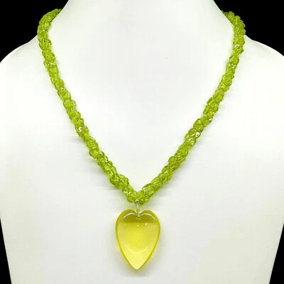 3 Rows Natural Peridot Necklace Oval Beads 925 Silver Clasp Lemon Quartz Pendant - Image 1 of 4