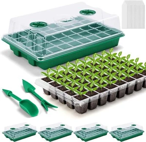 Seed Starter Tray Kit W/Humidity Dome 200 Cell Mini Greenhouse For Planting 5Pcs - Picture 1 of 8