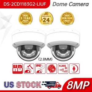 4K 8MP Dome IP Security Camera (2 pcs) HIK DS-2CD1183G2-LIUF 2.8mm Hybrid Light - Picture 1 of 11