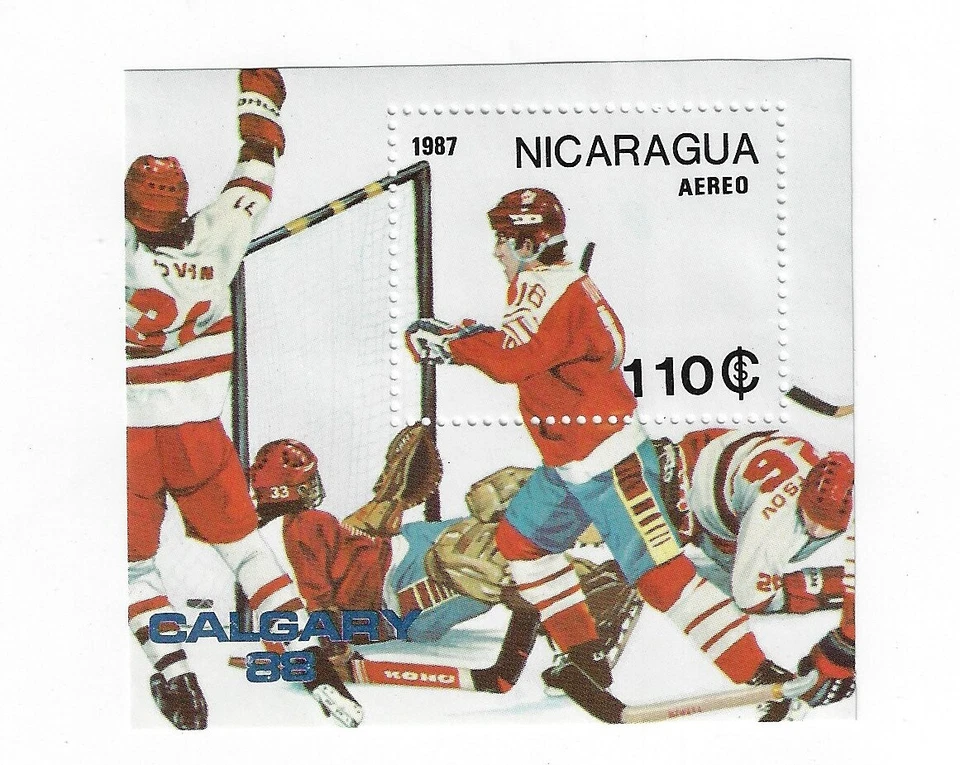 Nicaragua Calgary Winter Olympics, Ice Hockey, Sc 1587 Souvenir Sheet MNH 1987 - Image 1 of 1