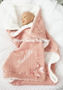 Personalised Baby Blanket Shawl Deluxe Supersoft Cosy Sherpa Back - Picture 1 of 2
