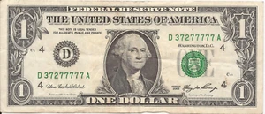 2006 CLEVELAND LUCKY 77777 REPEATER D/A BLOCK $1 FEDERAL RESERVE NOTE#D37277777A - Picture 1 of 4