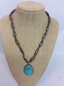 vtg Native American Navajo sterling Bench Beads Turquoise Pendant Necklace - Picture 1 of 4