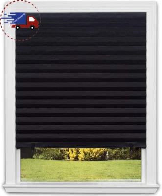 6 Pack Window Sun Shade Pleated Pull Down Cordless Blackout UV Light 36x72 Black - Image 1 of 4
