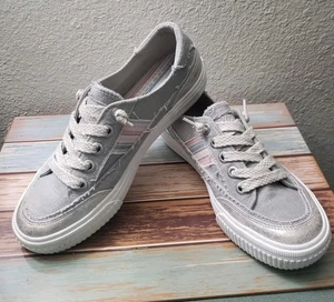Tenis sin cordones Blowfish Malibu Marley grises de lona a rayas para mujer 8” - Imagen 1 de 7