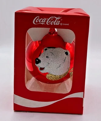 De colección 1998 Coca-Cola Bola Adorno Oso Polar Brillo Rojo Navidad Nuevo en Caja Foto 1 de 4