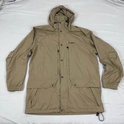 Vtg LL Bean Full Zip Windbreaker Khaki Jacket Men Sz M Tall Mesh Lined Hooded - Image 1 of 4