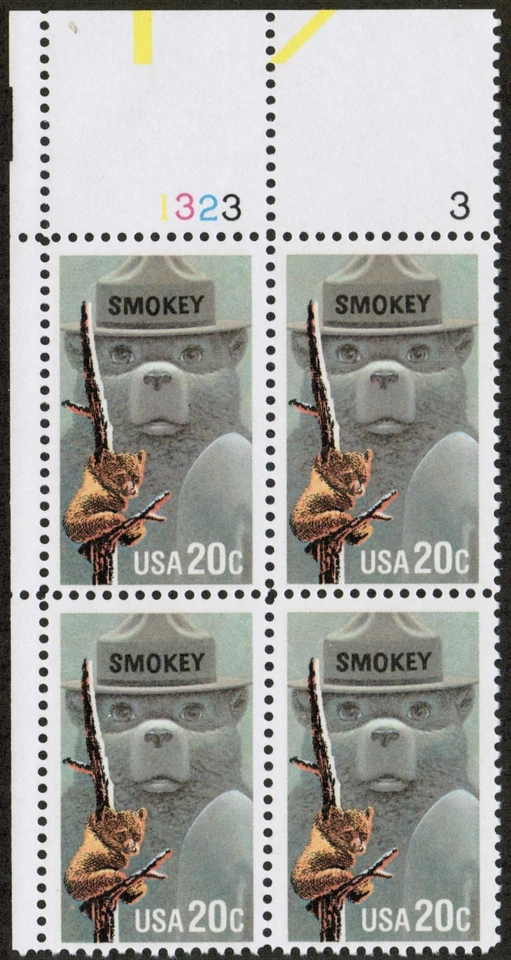 US USA Sc# 2096 MNH FVF PL# BLOCK  Smokey Bear Fight Forest Fires - Image 1 of 1