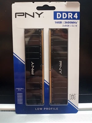 PNY Low Profile 16GB (2x8GB) RAM DDR4 3600MHz CL18 BRAND NEW FACTORY SEALED - Image 1 of 2