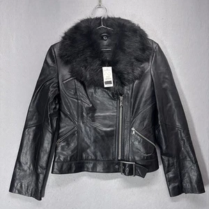 Giacca Express donna pelle media biker collo pelliccia rimovibile moto $268 vendita al dettaglio - Foto 1 di 15