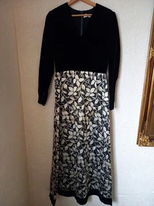 Vintage Velvet & Brocade Maxi Dress 60s 70s Jerimain of Worcester Black Gold - Picture 1 of 7