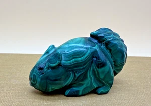Vintage Genuine Green Malachite Carved Squirrel Figurine 3" X 1" Black Eyes - Picture 1 of 8