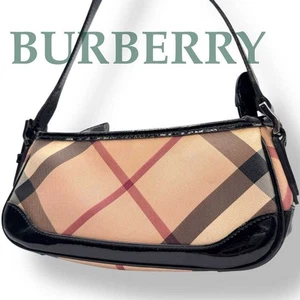 BURBERRY Handbag Shoulder Bag Small Logo Leather Beige women's USED FROM JAPAN - Picture 1 of 10