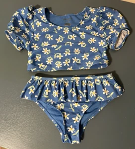 Cynthia Rowley Girl's 7 / MEDIUM 2-piece Swimsuit Bathing Suit Floral Blue - Picture 1 of 7
