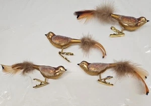 Blown Glass Birds with feather tails Set of Four in box made in Germany - Picture 1 of 10