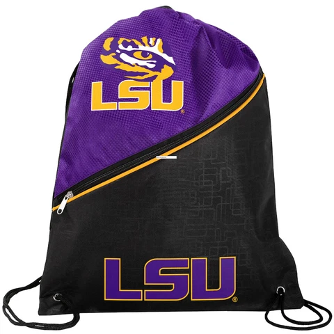 LSU Tigers High-End Padded Back Drawstring Gym School Backpack Louisiana State Cover