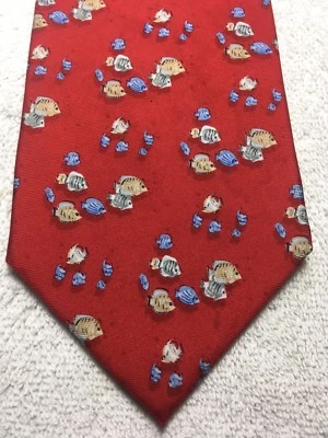 PAUL FREDRICK CORBATA HOMBRE ROJO CON PECES AZULES Y BEIGE 3,75 X 59 Foto 1 de 4