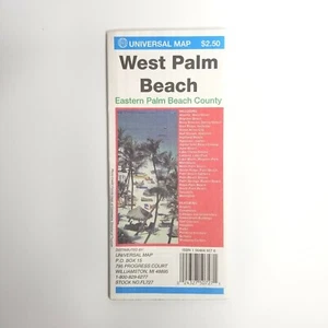Vintage Universal KARTE West Palm Beach Florida faltbare Straßenkarte + östliche Palme  - Bild 1 von 3