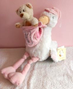 Russ Berrie New Baby Special Delivery Pink Stalk Soft Toy with Tag Cozy Cuddles
