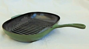 Le Creuset cast iron 32cm oval ribbed frying pan skillet Racing Green vintage - Picture 1 of 11