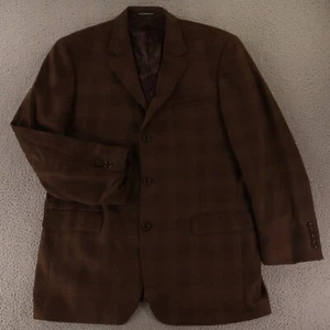Andrew Fezza Jacket L LT Brown Check Plaid Tweed 100% Wool Twill Blazer 44L - Picture 1 of 16