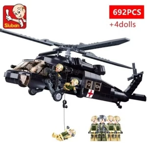 Sluban UH-60L Black Hawk Helicopter Military 692pcs Brick Model Complete Set - Picture 1 of 8
