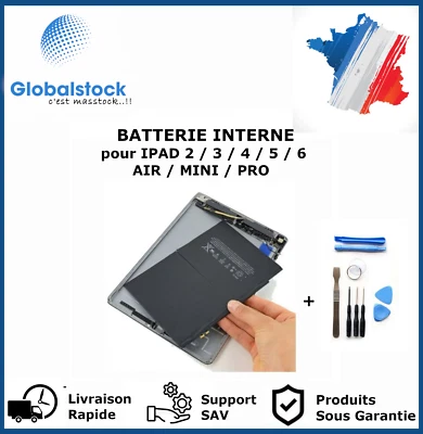 GLOBALSTOCK BATTERIE INTERNE COMPATIBLE NEUVE POUR IPAD 1/2/3/4/5/6/9/10/12/AIR/MINI/PRO
