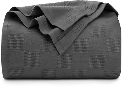 UTOPIA BEDDING Smoke Gray 100% Cotton Blanket Full Size - 90x84 Inch 350GSM Lightweight Soft...