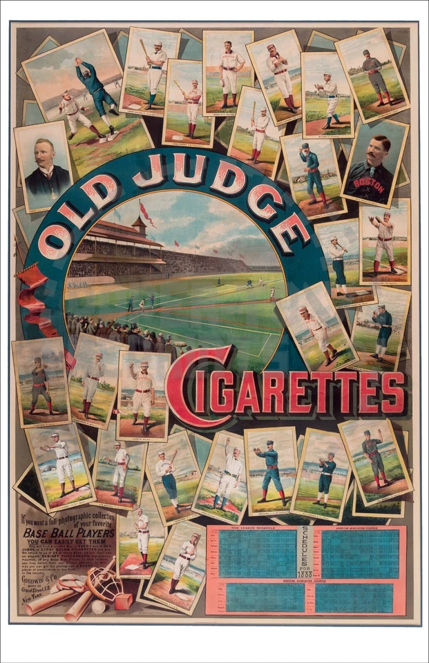 PÓSTER PUBLICITARIO DE BÉISBOL DE CIGARRILLOS ANTIGUOS JUECES - REIMPRESIÓN VINTAGE Foto 1 de 1