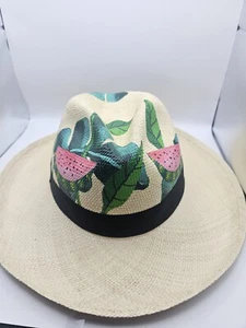 Toquilla Hand Woven Natural Straw Hat Tropical Watermelon Size 6/59cm - Picture 1 of 8