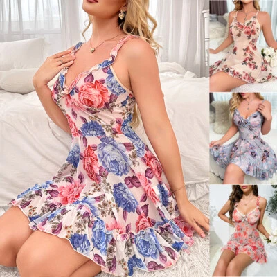 Roupa de dormir feminina sexy lingerie babydoll floral renda transparente chemise vestido roupa de dormir - Imagem 1 de 4