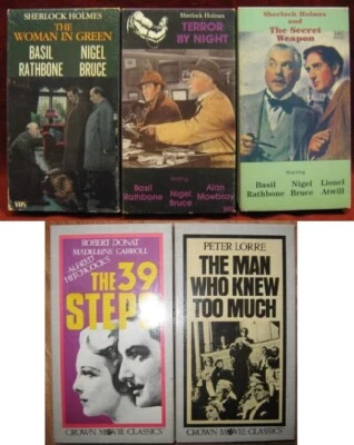 ALFRED HITCHCOCK / SHERLOCK HOLMES VHS Video Tape Mystery Movie Lot of 5 Classic - Image 1 of 3