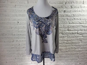 Live Let Live Women Top 1X Plus Tunic Knit Long Sleeve Blue Paisley Poly Blend - Picture 1 of 8