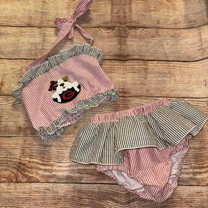 Ruffles Ribbons and Lace Girls Size 8 GA Bulldog Bikini - Picture 1 of 4