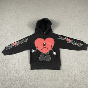 Bad Bunny Sweatshirt Youth XS Black Official Tour Concert Merch Heart Music Rare - Picture 1 of 8