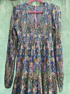 The Hippie Shake Rhiannon Psychedelic Shirred Maxi Dress 12 - 14 60s Vintage - Picture 1 of 8