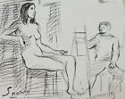 Robert savary - Drawing Original - Ink - The Painter And His/Her Model 50