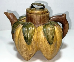 Coperchio teiera verdura zucca zucca frutta ceramica arte ceramica maiolica vintage - Foto 1 di 11